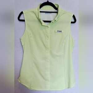 Columbia PFG Tamiami Women's Sleeveless Button Up Lime Moss Green EUC - M